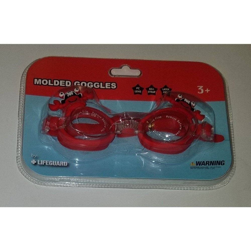 NEW Child Molded Swim Goggles by Lifeguard Red Pirate Crab Lobster 3+